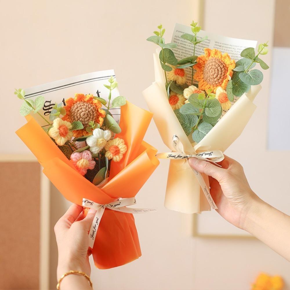  Buquê De Crochê , Margaridas De Girassol De Aniversário De Flores Artificiais Formatura Feito À Mão