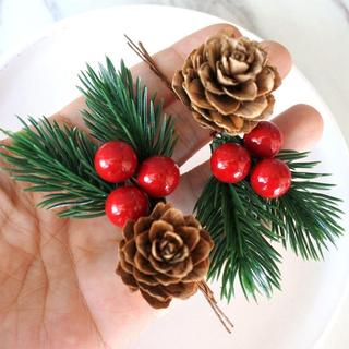 10 Peças De Enfeite De Natal , Decoração Floral Artificial De Baga Vermelha, Pinha