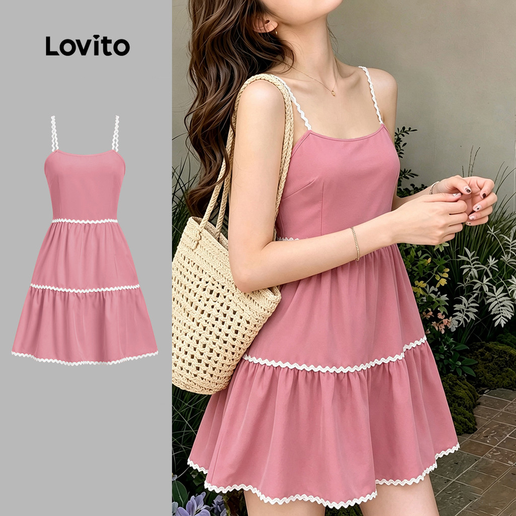 Lovito Vestido Elegante com Babado No Pescoço e Na Barra Vestido Amarelo de para Mulheres L199ED633