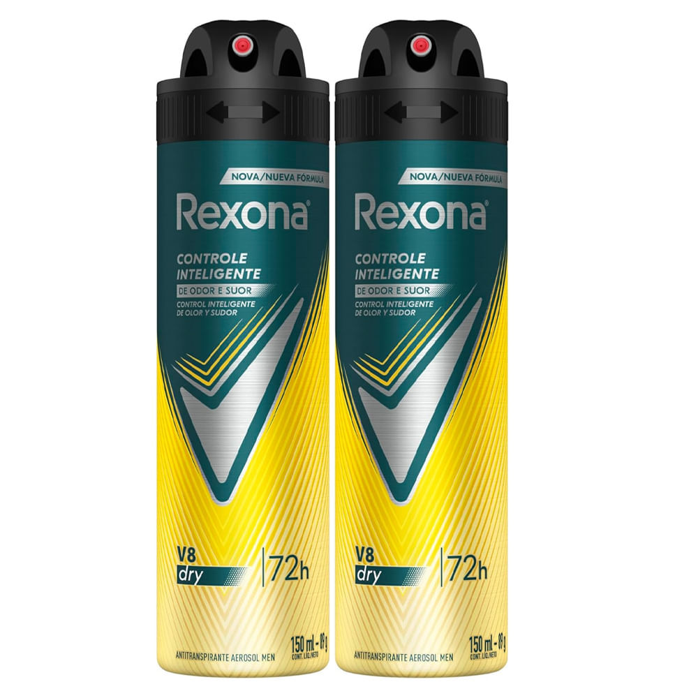 Kit Desodorante Aerosol Rexona V8/Amarelo 150ml - 2 unidades