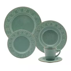 Aparelho Jantar/Chá Oxford Mendi Malaquita Cerâmica Verde 20 Peças