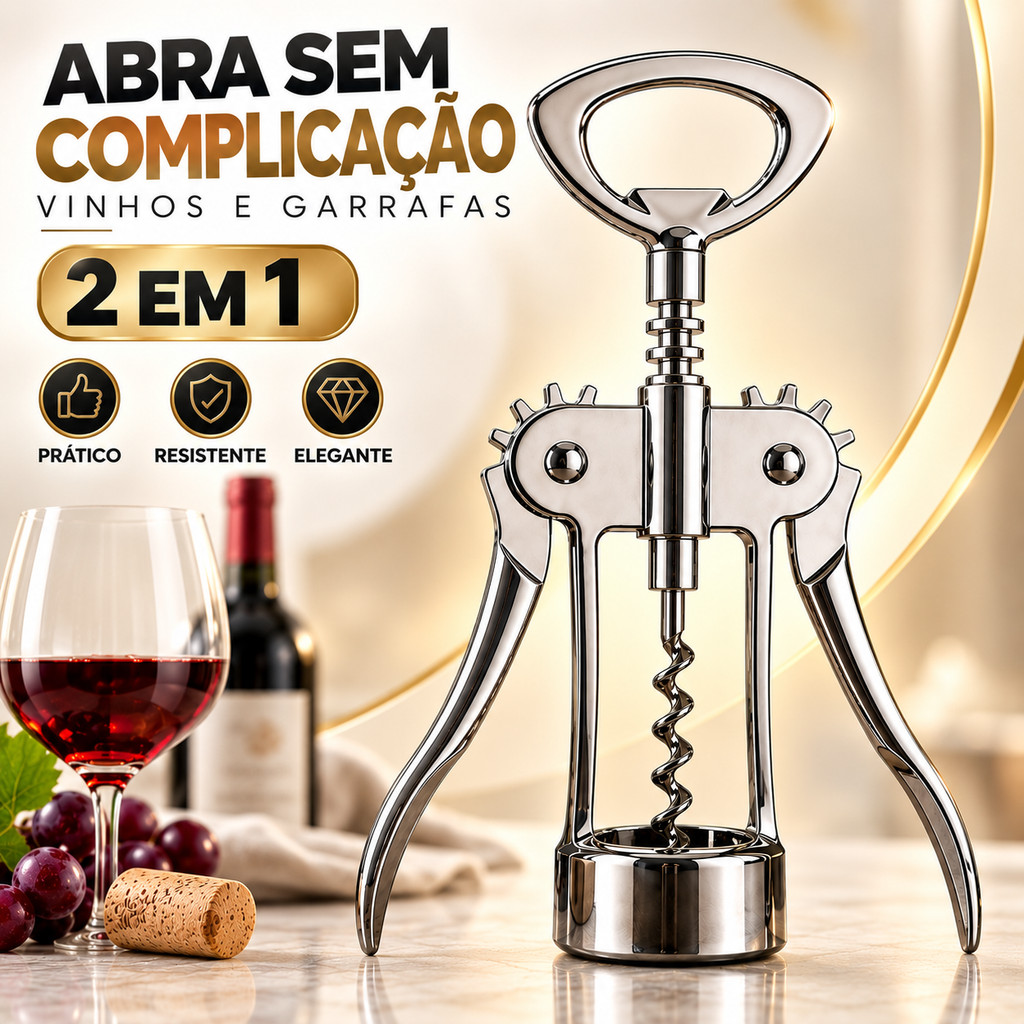 Saca Rolhas de Vinho Aço Inox 2 em 1 Abridor de Garrafa Profissional Modelo Borboleta