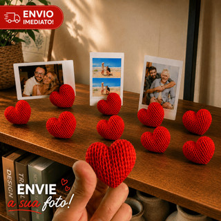 KIT com Porta Retrato Corações Tricô ATÉ 10 UNIDADES  - Opção COM FOTO - 3 CORES DISPONÍVEIS