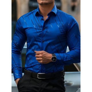 Camisas masculinas, de manga comprida, com estampa de linhas, elegantes e modernas, versáteis, para uso profissional e c