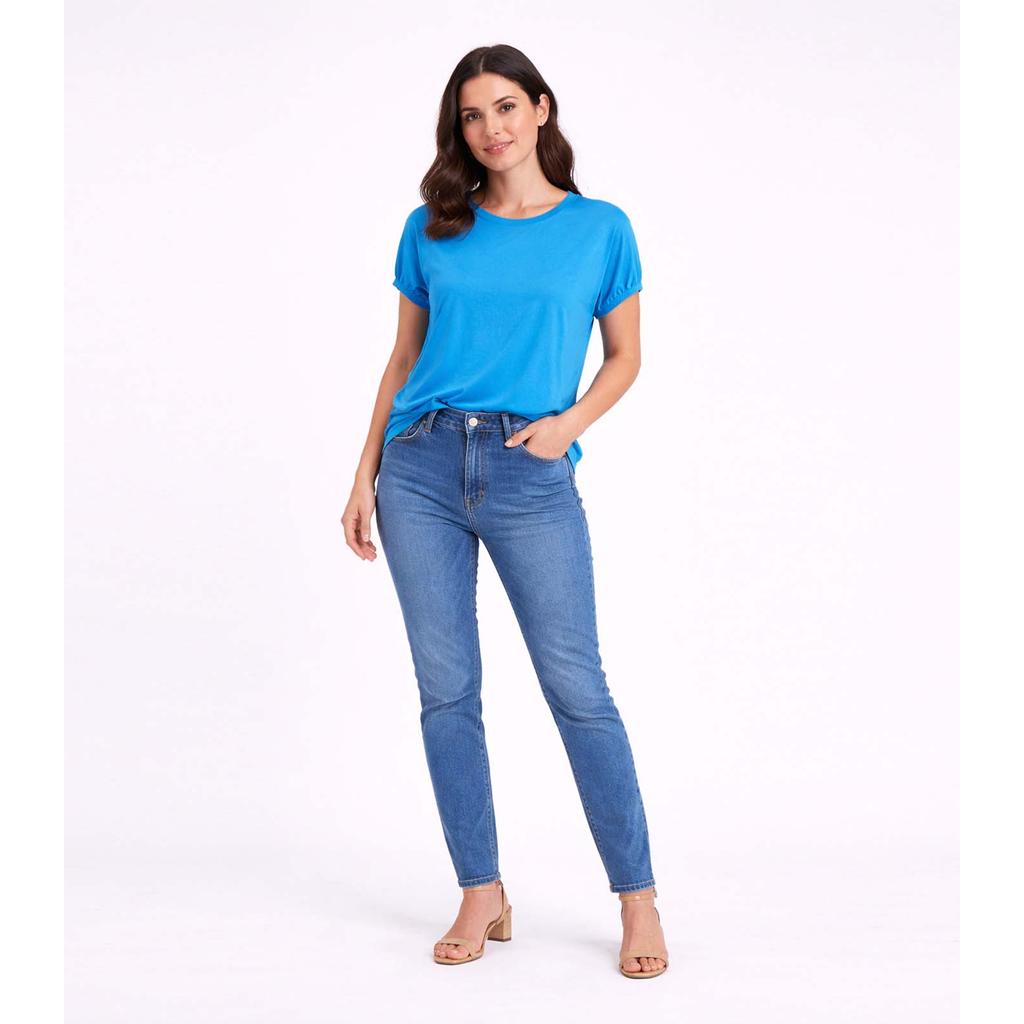 Blusa Feminina Elástico Nas Mangas Infinita Cor Azul · foto 2