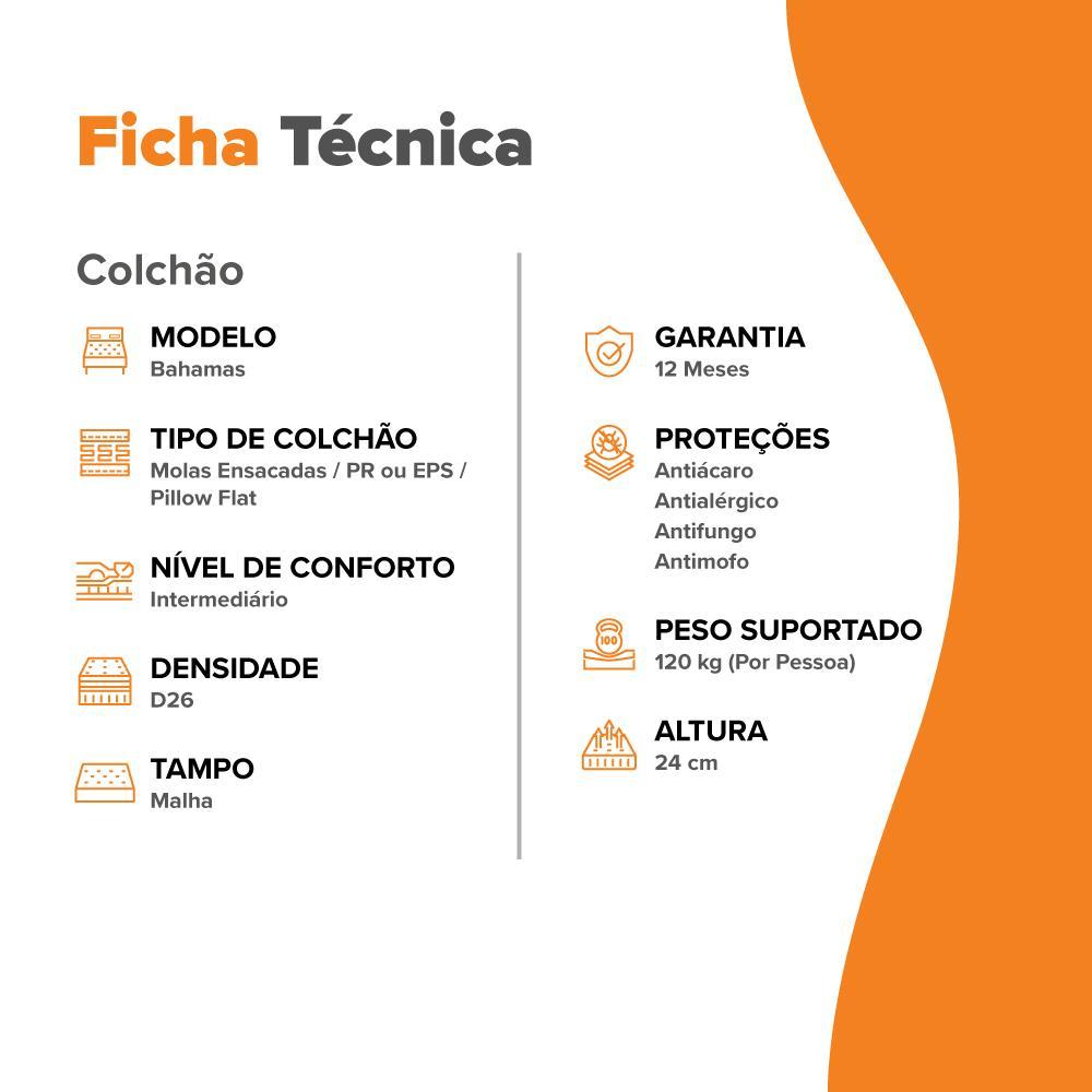Colchão Solteiro King Molas Ensacadas Zidi Bahamas 96x203x24cm — imagem 2 de 2