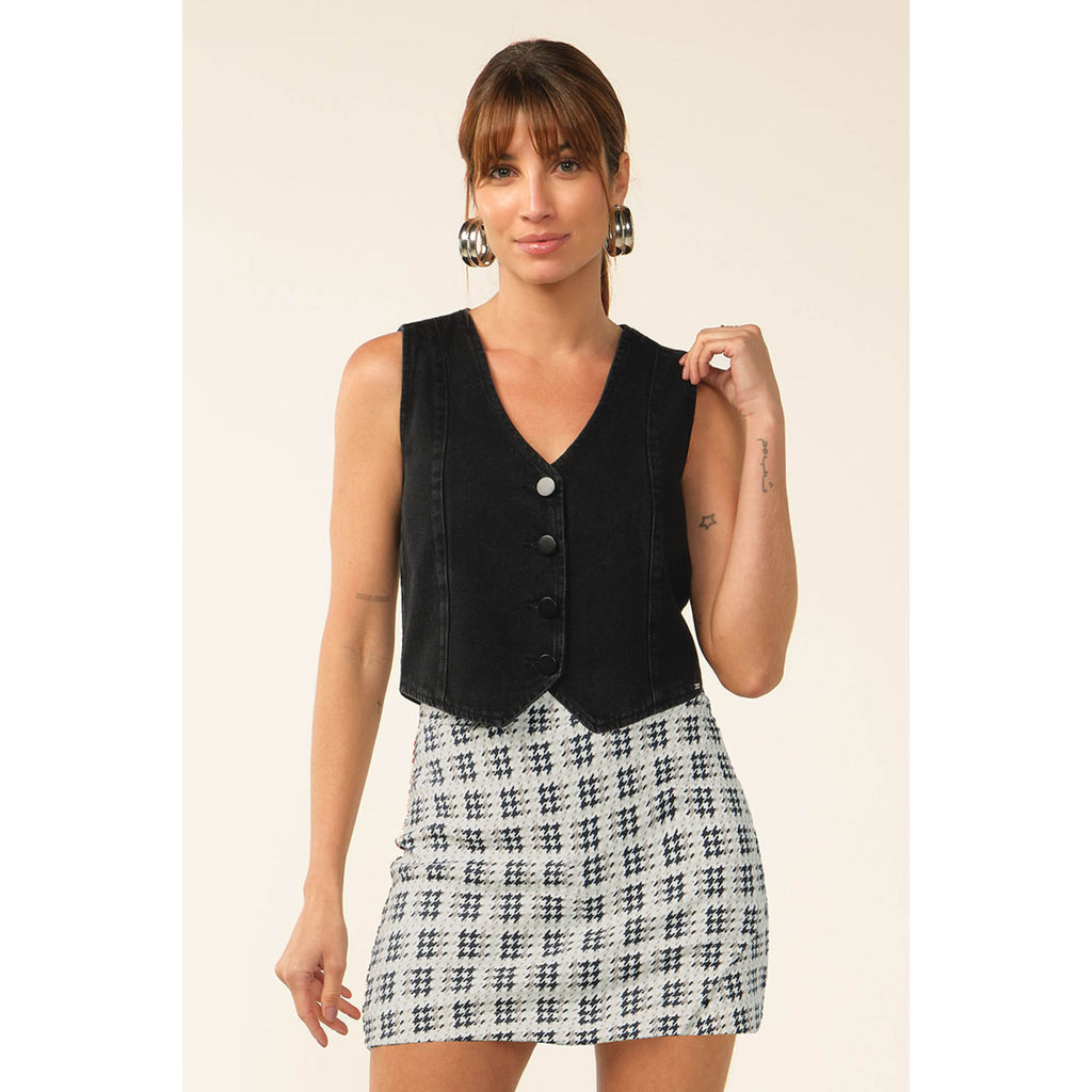 Short Saia Feminino Pied de Poule Marialícia Cinza