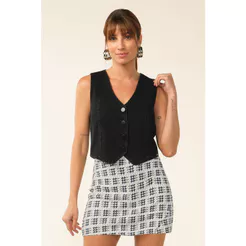 Short Saia Feminino Pied de Poule Marialícia Cinza