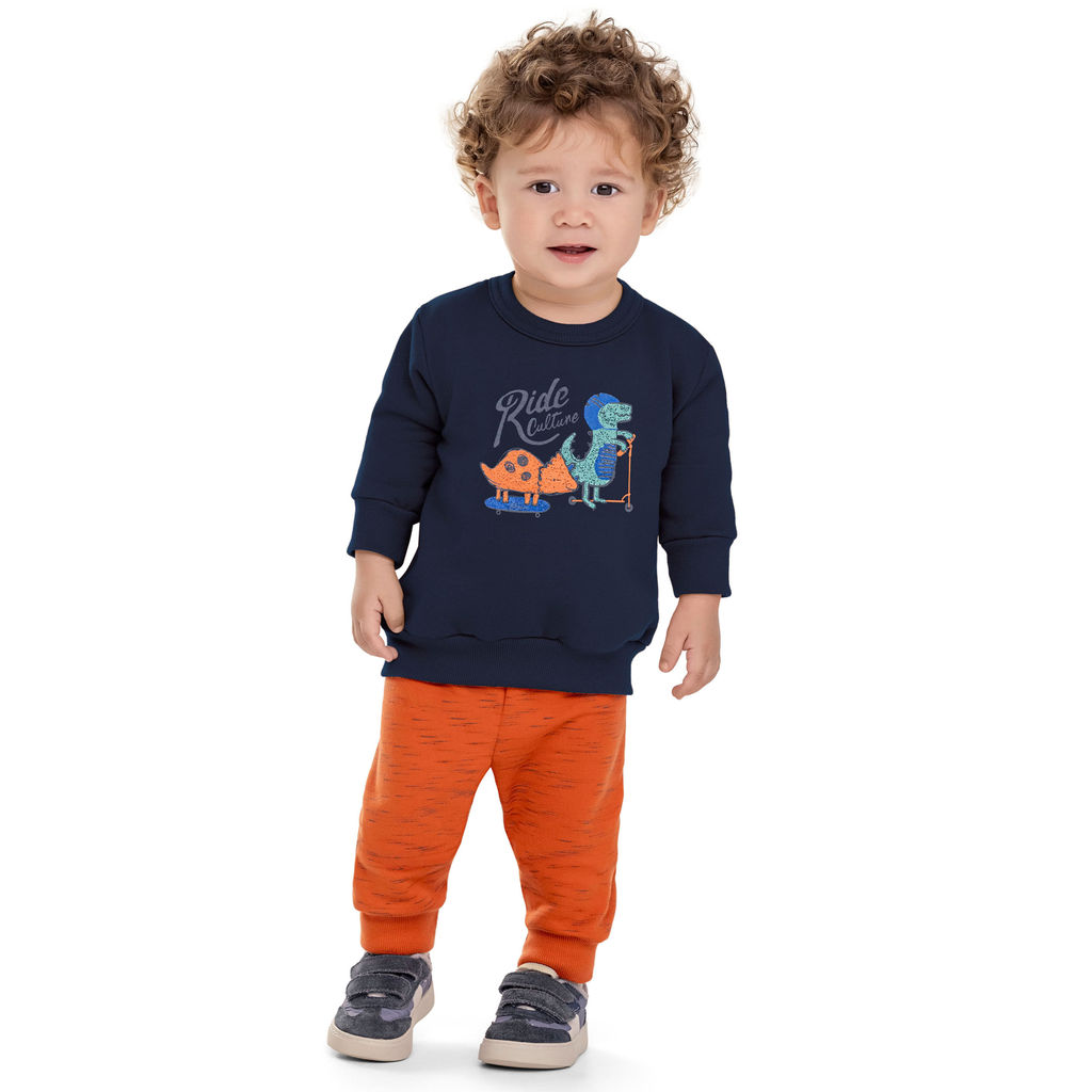 Conjunto Longo Bebê Menino Dino Ride Elian Azul