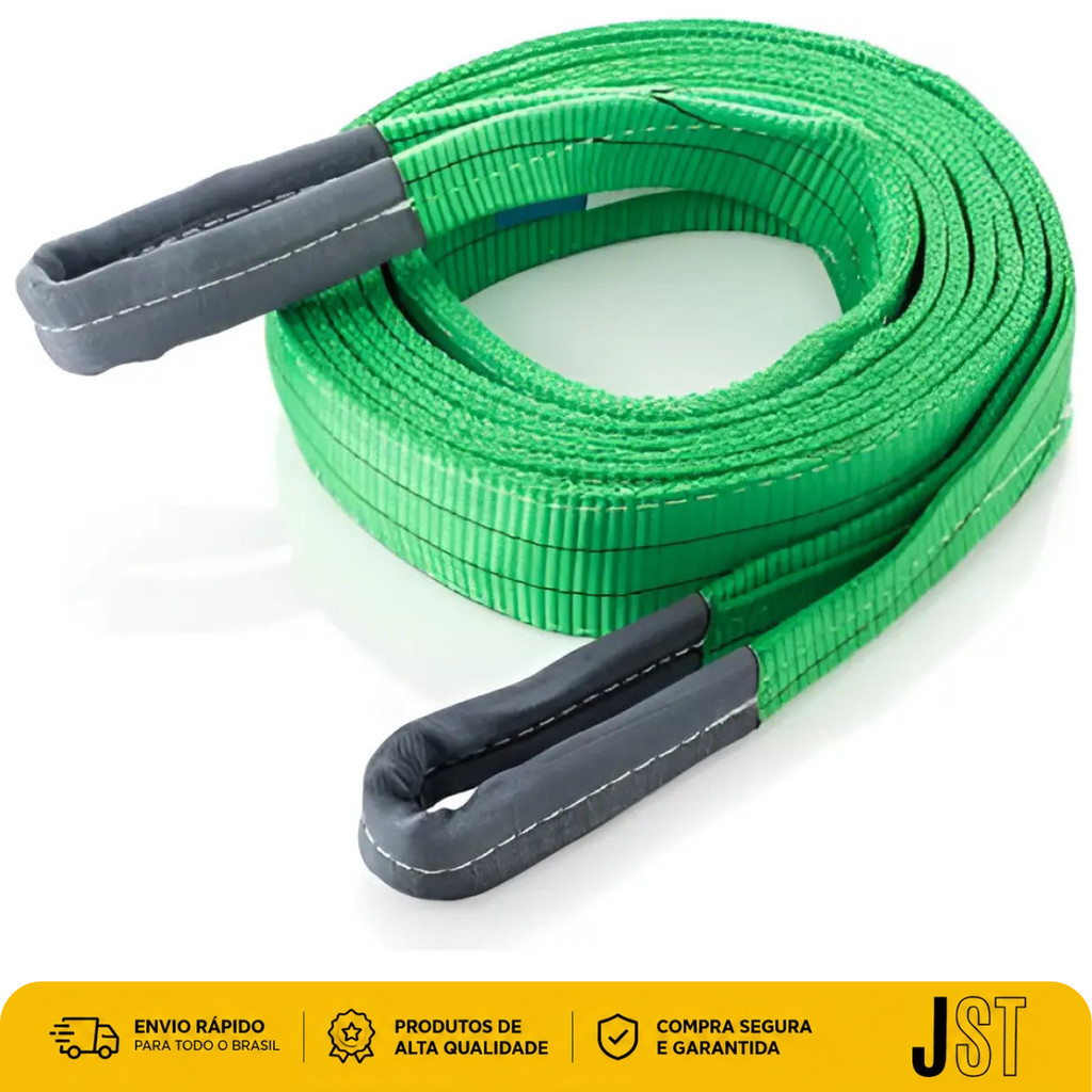 Cinta de Elevação de Carga 2 Toneladas 1m Verde JST Poliéster 7:1 NBR 15637