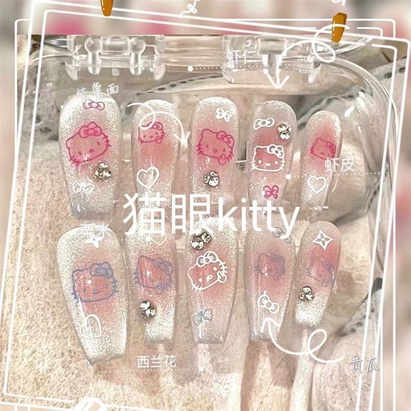 Crianças dedicadas unhas wearable meninas unhas longas wearable meninas 12 anos de idade Manicure adesivos unhas falsas 