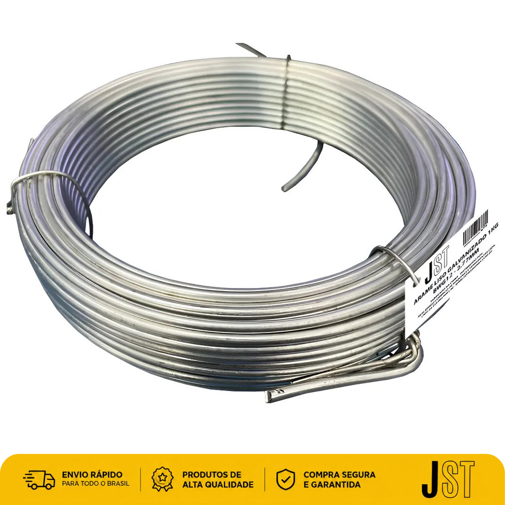 Arame Liso Galvanizado BWG12 2,77mm 1kg JST Aço Zincado Macio Rolo 21m