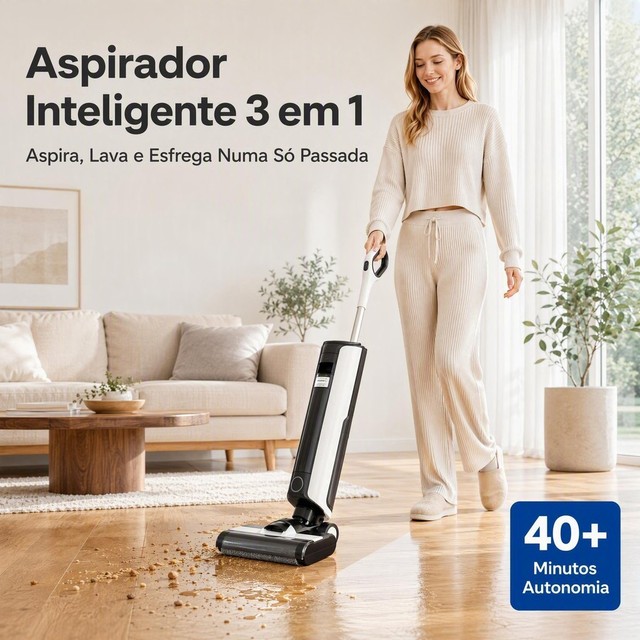 Aspirador Limpador De Piso 3 Em 1 Bivolt, Aspirar Lavar Secar, Motor De Tração, Bateria Extra Grande