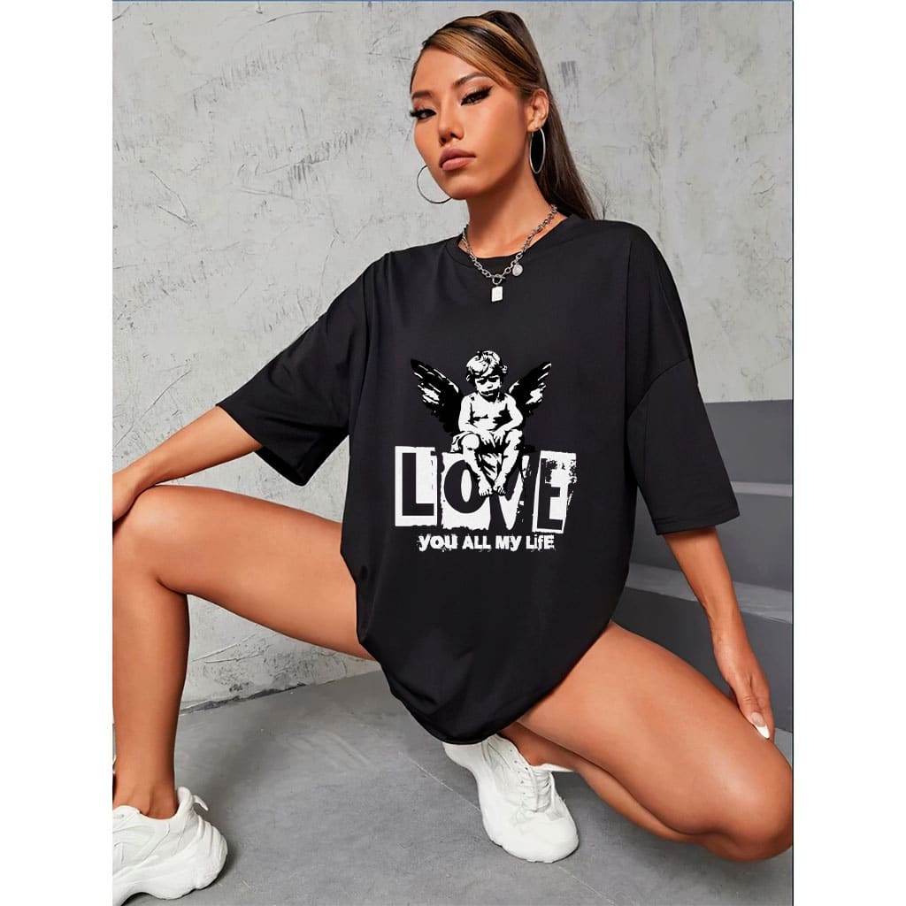 Camiseta Oversized Streetwear Anjo Amor Confortável Moderna Estilosa Tendência