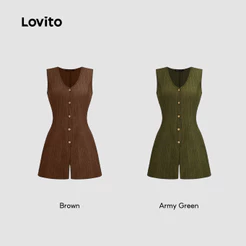 Lovito Casual Macacão Feminino Com Botões e Bolso Verde Militar Primavera/Verão L138AD884