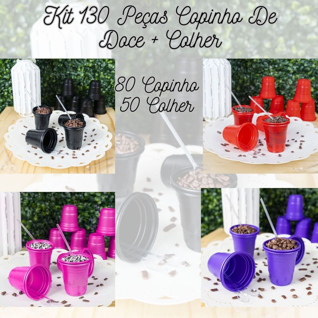 Kit 130 Peças Copinho Doce Colher Festa Decoraçao Aniversario