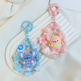 Chaveiro de pelúcia Stitch com contas, adorno para mochila de estudante, moletom felpudo com desenho animado 1OQN