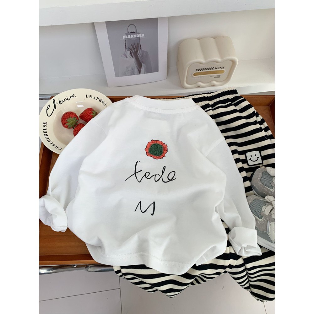 Meninos primavera outono roupas de manga comprida camiseta infantil estilo ocidental puro algodão camisa de fundo médio 
