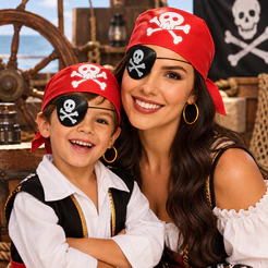 Kit Pirata Fantasia Infantil Adulto Bandana Vermelha Tapa Olho Brinco Acessório Pirata Halloween Carnaval Festa