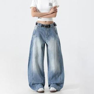 Americano Machete Jeans masculino novo estilo Retro lavado mais magro olhar solto calças retas perna larga calças casuai