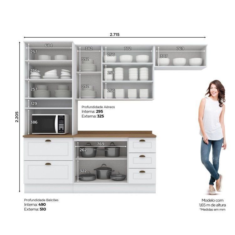 Cozinha Compacta Modulada 4 Peças com Torre Quente Emily Branco/HP/Nature Branco HP/Nature · foto 2
