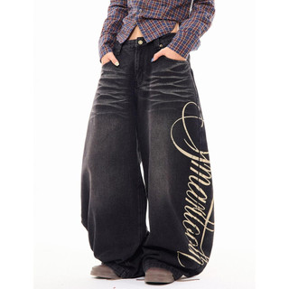 Calças de ganga estilo retro americano, modelo folgado e casual, corte reto e pernas largas, para homem; calças casuais 