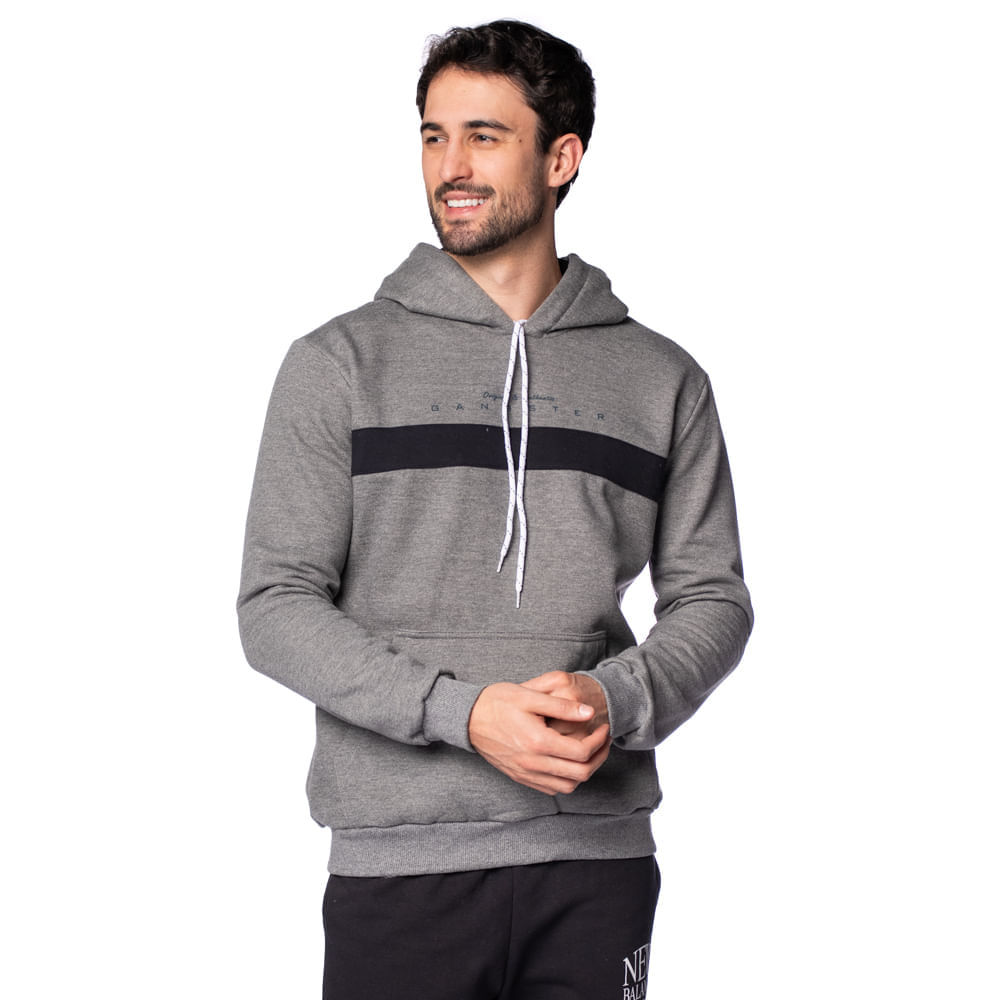 Moletom Masculino Gangster Capuz Listrado Cinza