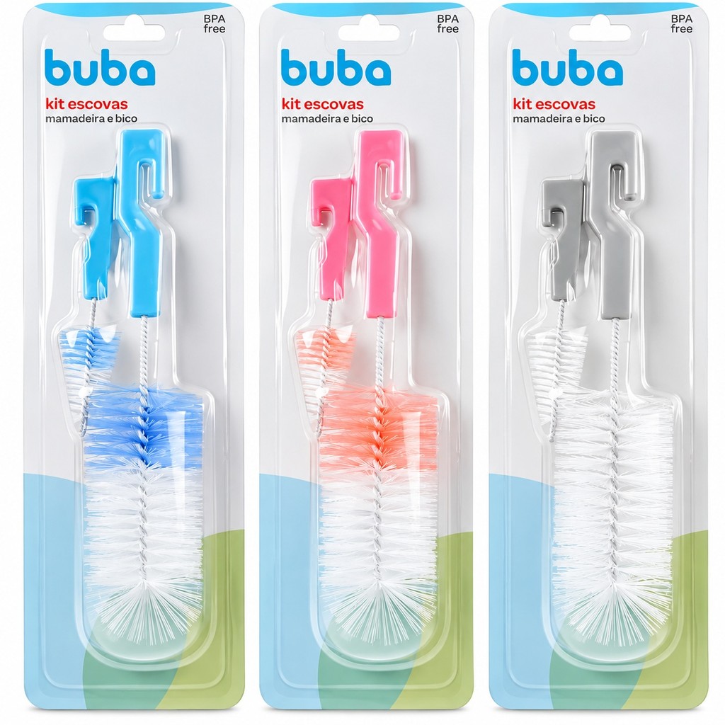Kit Escovas de Mamadeiras e Bico Buba Escova para Limpeza de Mamadeira Buba