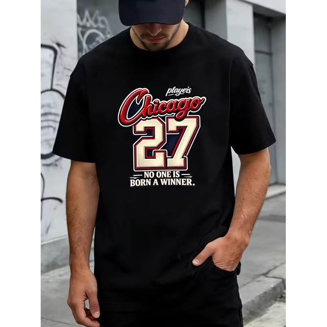 Camiseta Masculina Manga Curta Estampada Chicago 27 Confortável Moderna Estilosa Premium para Moda Casual Tendência