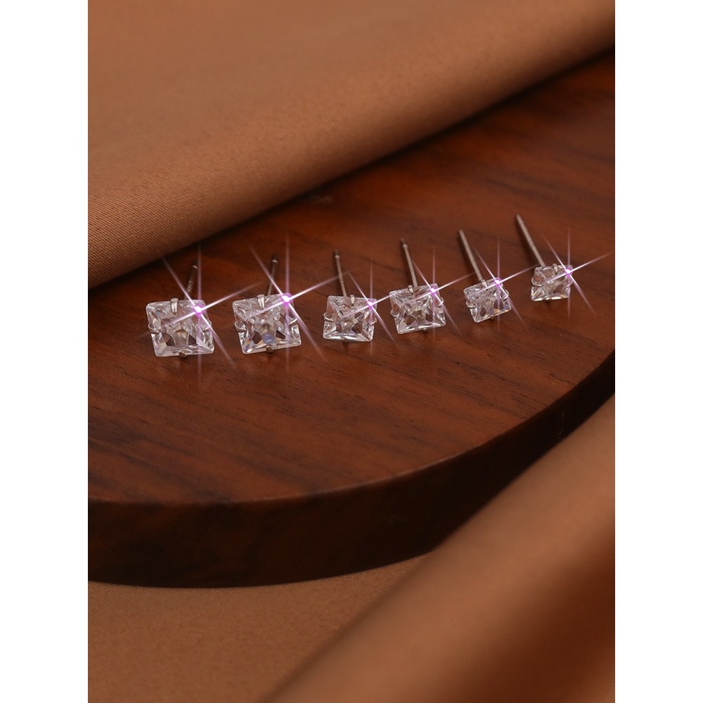 999 prata pura orelha Piercing brincos feminino Super piscando quadrado diamante brincos brincos simples brincos quadrad