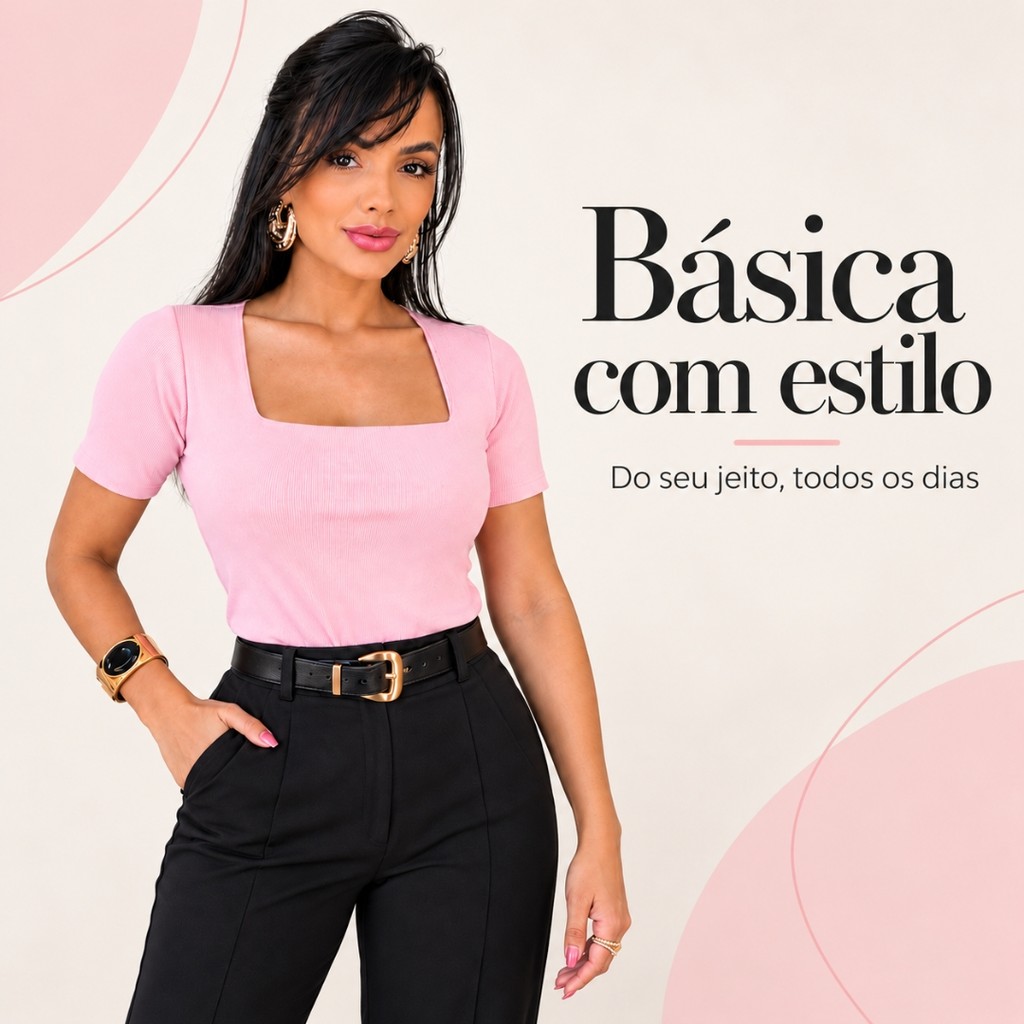 Blusa Feminina Manga Curta Com Decote Quadrado Em Ribana Canelada Blusinha Tendência Blogueira