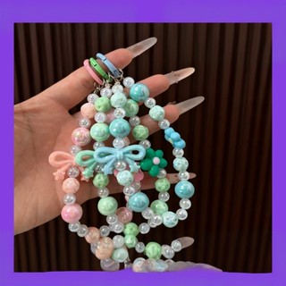 Estilo japonês coreano requintado Bowknot acrílico artesanal frisado corrente do telefone móvel chaveiro pingente acessó