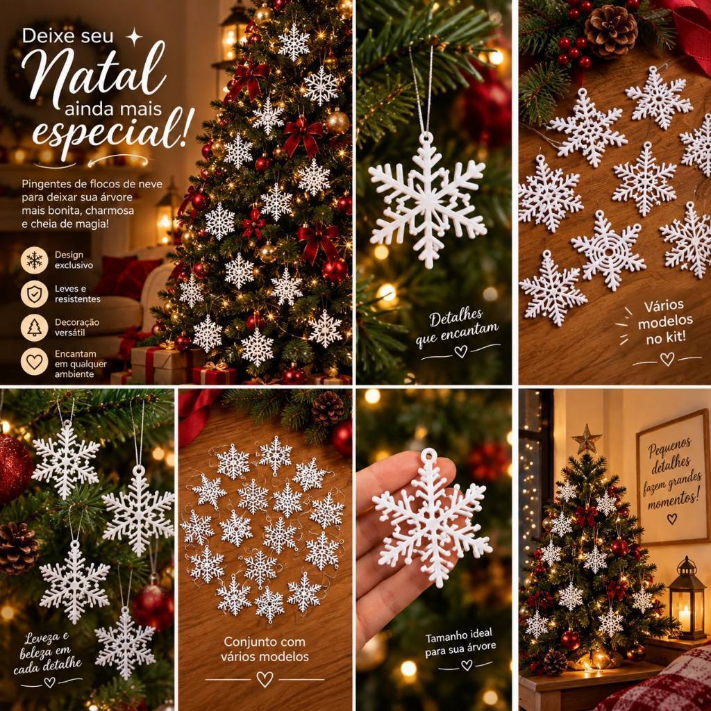 Flocos de neve para decoração de natal,  árvore de natal