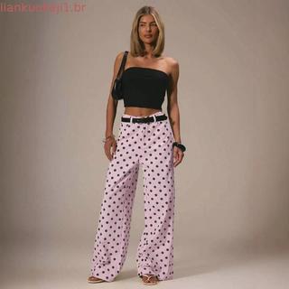 Calças Jeans Femininas Soltas e Casuais com Bolinhas, Cintura Média, Não Elásticas VRQ6