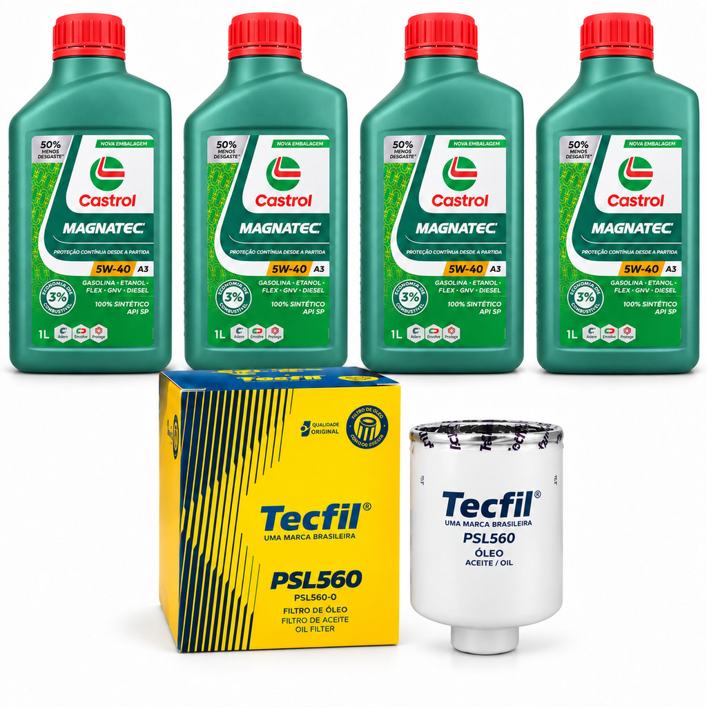 Kit Troca de Óleo 5w40 A3 Castrol Sintético+Filtro Óleo Gol/Fox/Voyage/Saveiro/Polo/Golf/Spacefox/Fox
