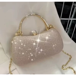Bolsa festa transversal feminina brilho strass alça corrente