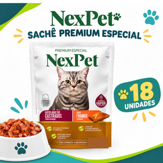 NexPet Sachê Gatos Adultos Castrados Frango ao Molho 85g · Caixa com 18 Unidades