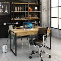 Escrivaninha Mesa Escritório Kuadra 2 Gavetas 135cm Industrial Carvalho Marrom Carvalho