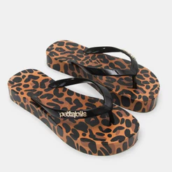 Chinelo Plataforma Petite Jolie Fresh Up Onça Original Dia a Dia