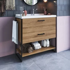 Gabinete para Banheiro 80cm com Lavatório Marrom/Preto/Mel Preto/Mel