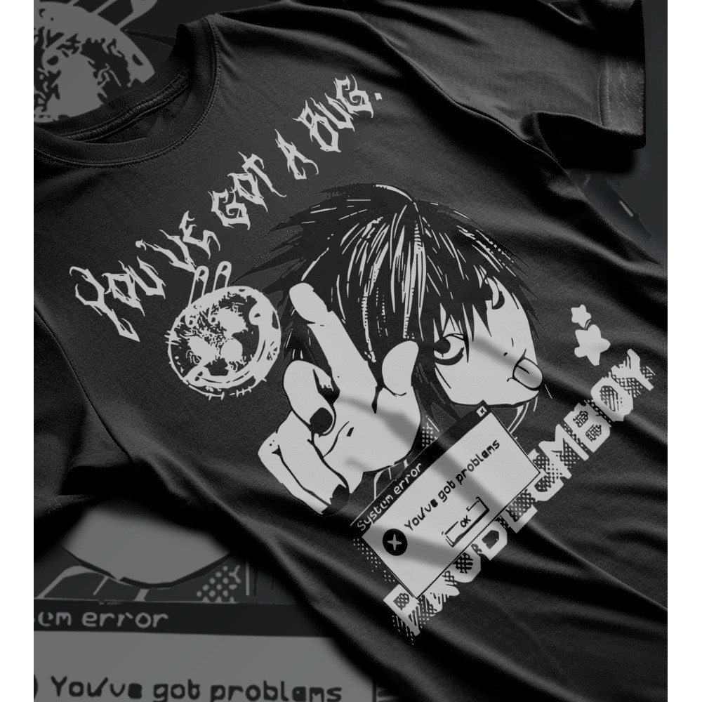 [Camiseta Vintage Masculina Algodão]NVR Camiseta Basica Algodao Ou Oversized Death Note Problemboy L Anime Gotic You've