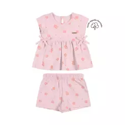 Conjunto Bebê Menina Canelado Laços Colorittá Rosa