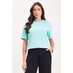 Blusa Feminina Manga Curta Alongada Marialícia Turquesa