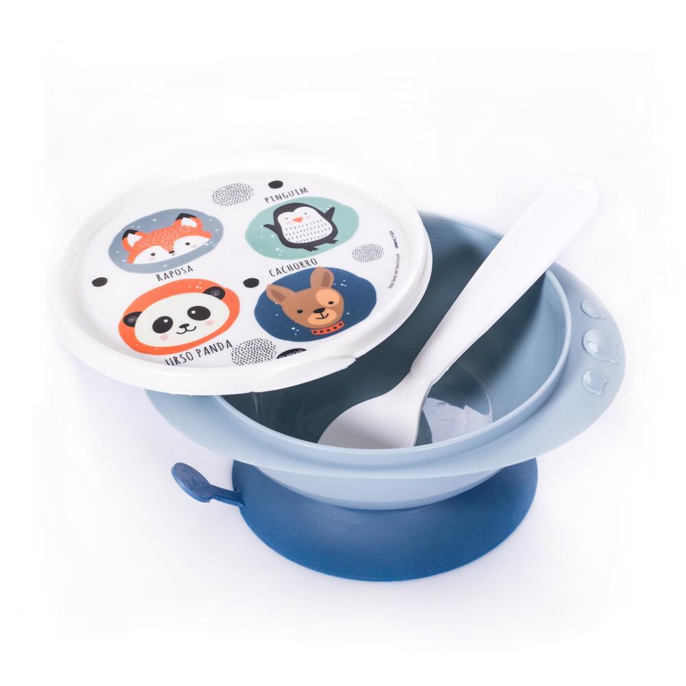 Kit Introdução Alimentar 6 Peças Bichinhos Caneca Treinamento Pote Tigela Colher Prato Azul Bebê Plasútil · foto 2