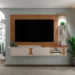 Painel para TV até 72 Polegadas com LED MDF 200CMX147CM Toronto Marrom Cinamomo/Off White