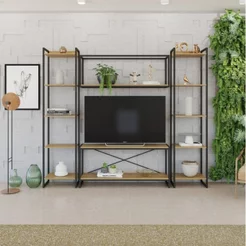 Estante para TV até 50 Polegadas 1 Nicho Aéreo 2 Estante Estilo Industrial Active Yescasa Marrom Mel