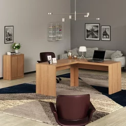 Conjunto 2 Peças com Mesa para Escritório em L e Armário Multiuso Baixo Marrom Amêndoa