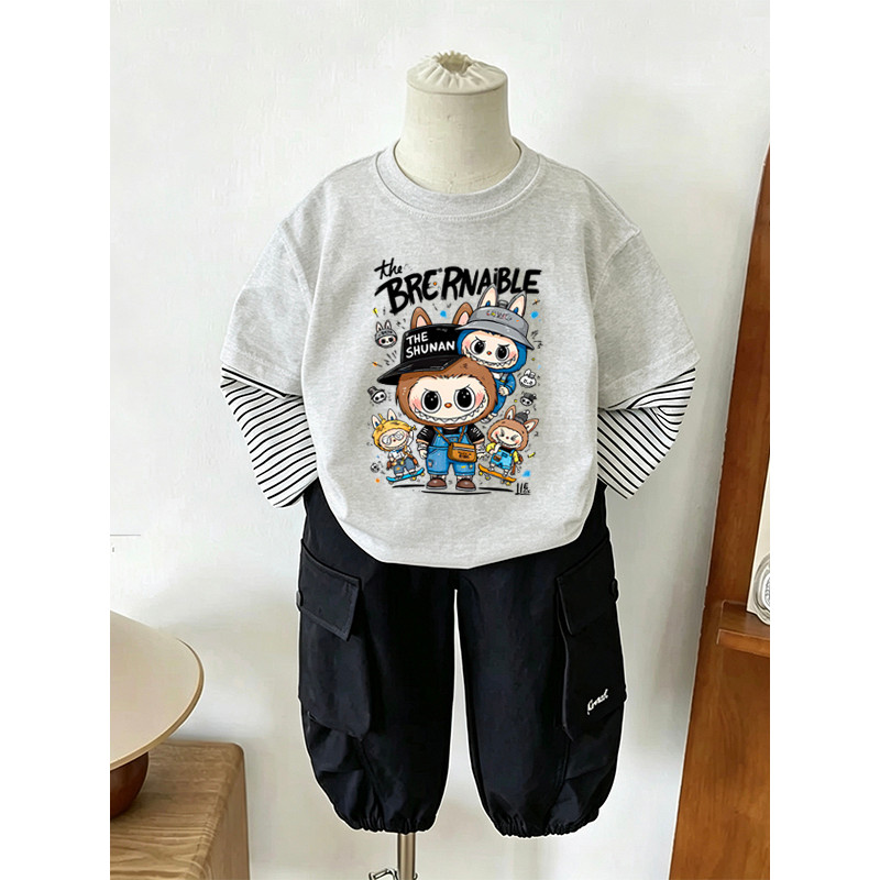 Algodão puro meninos listrado em torno do pescoço de manga comprida camiseta 2026 primavera outono novo estilo crianças 