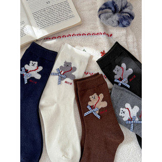 Estudantes japoneses bonito dos desenhos animados meias femininas outono inverno grosso urso arco pilha meias Design exc