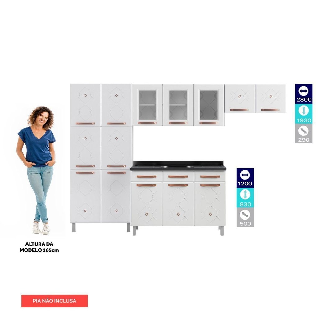 Cozinha Aço Completa Modulada 3 Vidros Mirage New Telasul Branco Branco · foto 2